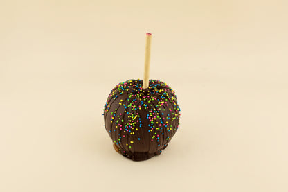 Dark Chocolate Caramel Apple with Dark Drizzle and Sprinkles
