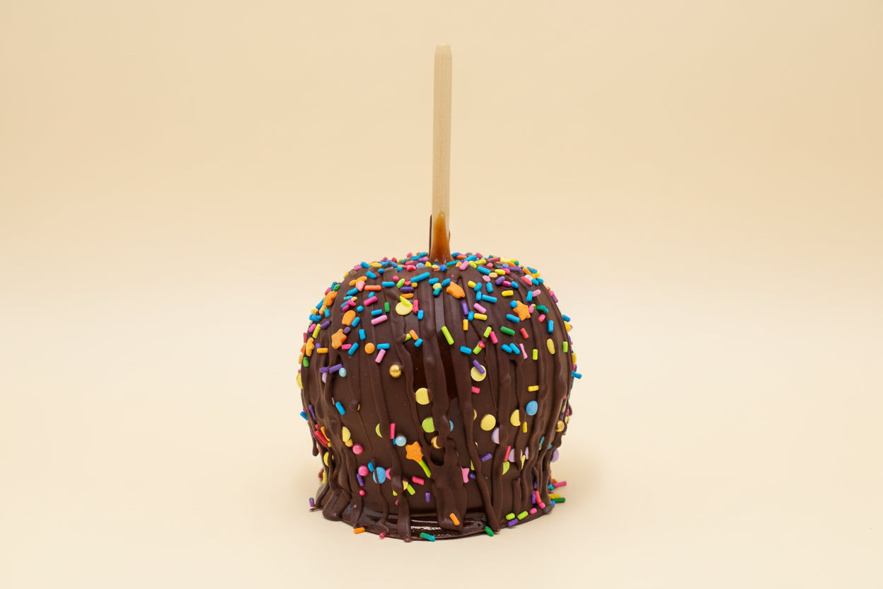 Milk Chocolate Caramel Apple with Milk Drizzle and Jimmies