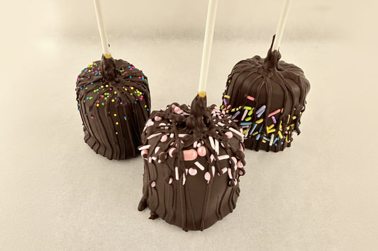 Dark Chocolate Caramellow Pops with Sprinkles
