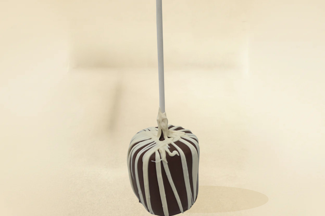 Milk chocolate marshmallow pop with white drizzle