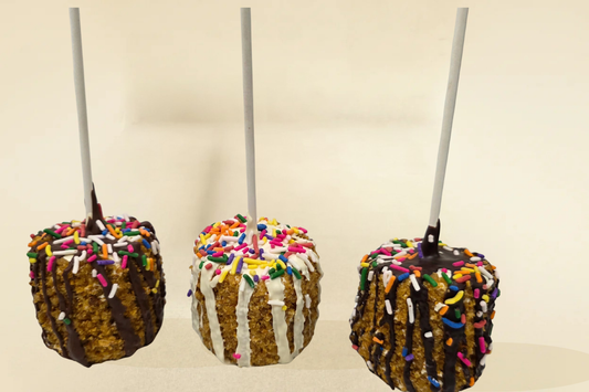 3 toffee and chocolate marshmallow pops with jimmies